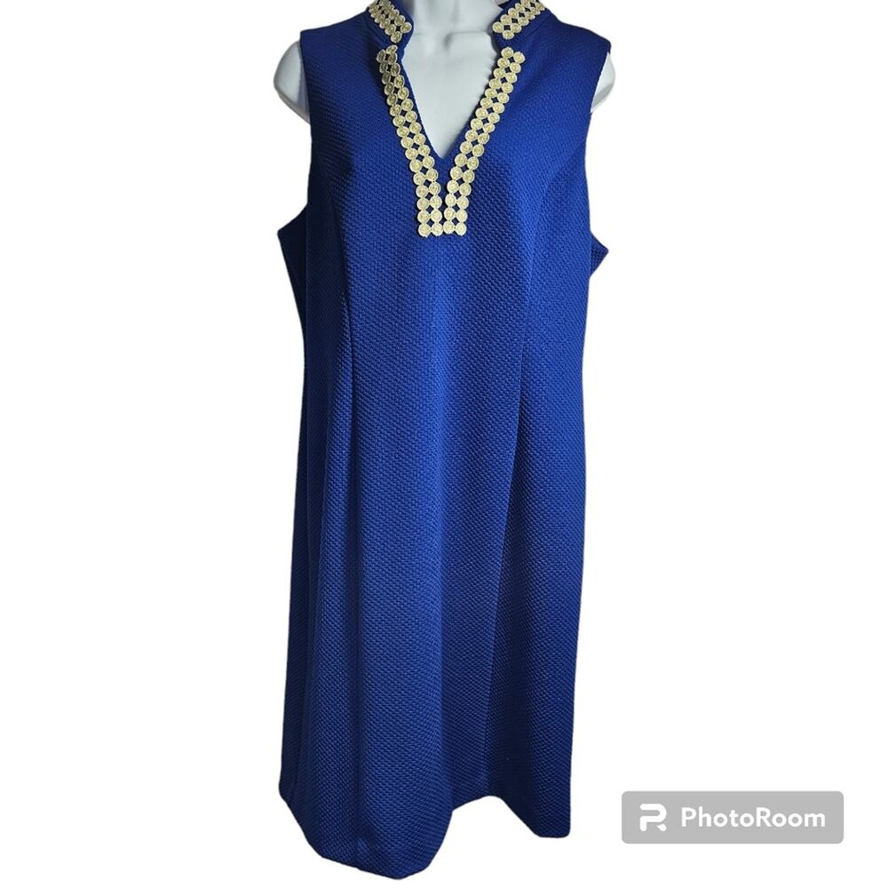 Pappagallo Sleeveless Sapphire Blue Waffle Knit Textured Dress Women's 10